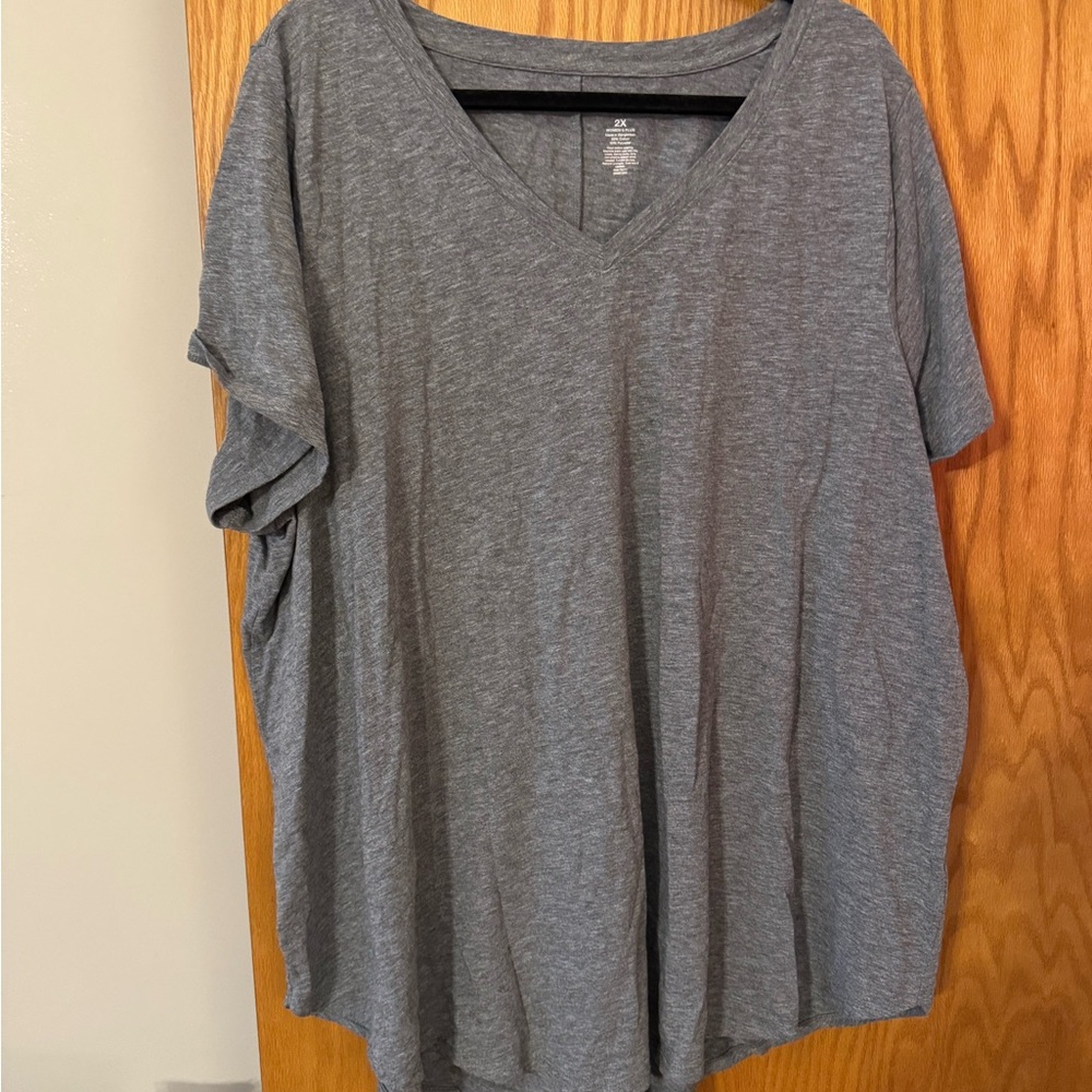 Gray V-Neck Women's Top